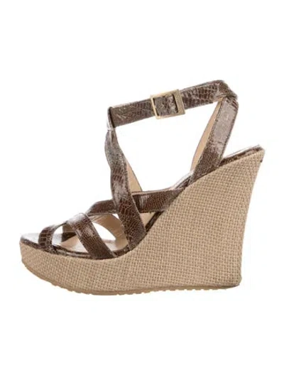 Pre-owned Jimmy Choo Embossed Leather Animal Print Espadrilles In Brown