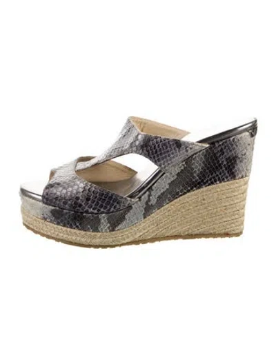 Pre-owned Jimmy Choo Embossed Leather Animal Print Espadrilles In Gray