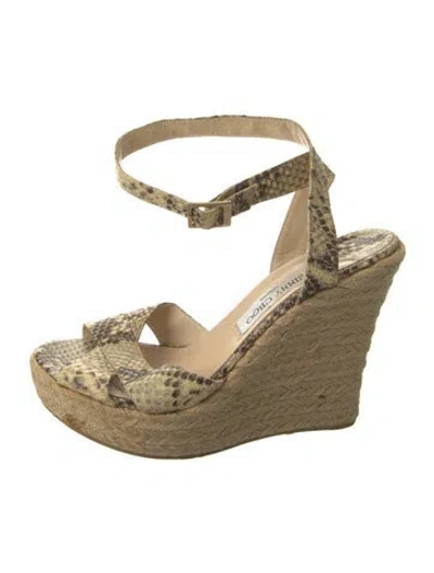 Pre-owned Jimmy Choo Embossed Leather Animal Print Espadrilles In Neutral