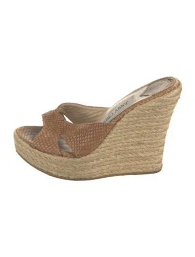 Pre-owned Jimmy Choo Embossed Leather Animal Print Espadrilles In Neutral