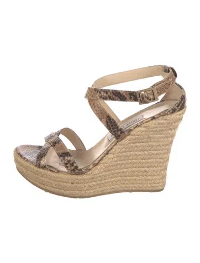 Pre-owned Jimmy Choo Embossed Leather Animal Print Espadrilles In Neutrals