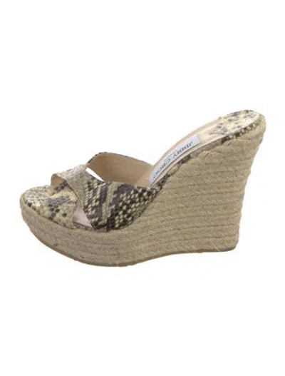 Pre-owned Jimmy Choo Embossed Leather Animal Print Espadrilles In Neutrals