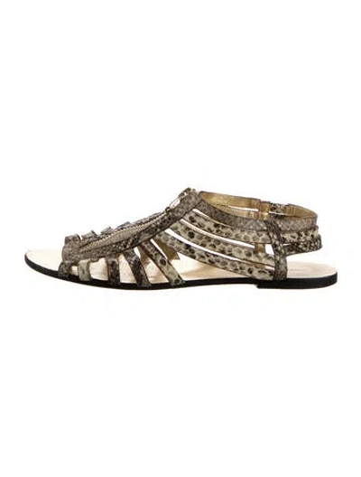 Pre-owned Jimmy Choo Embossed Leather Animal Print Gladiator Sandals In Gold/metallic