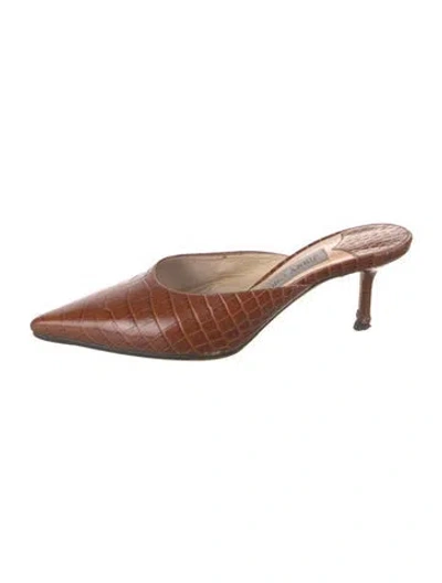 Pre-owned Jimmy Choo Embossed Leather Animal Print Mules In Brown