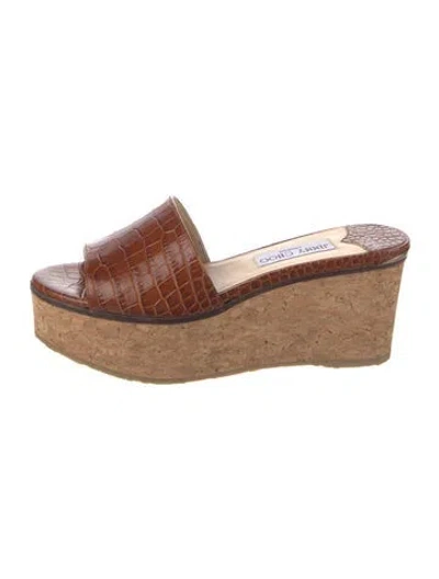 Pre-owned Jimmy Choo Embossed Leather Animal Print Mules In Brown/neutrals