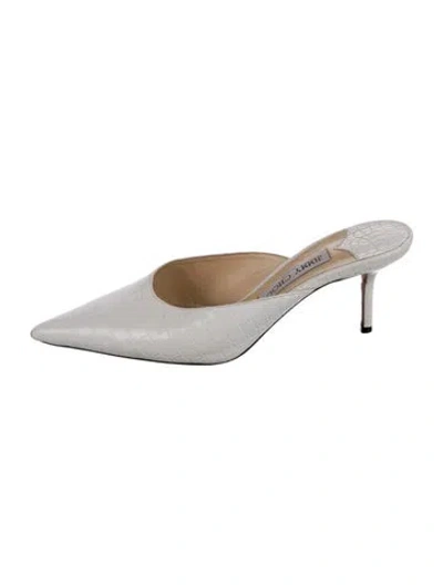Pre-owned Jimmy Choo Embossed Leather Animal Print Mules In White
