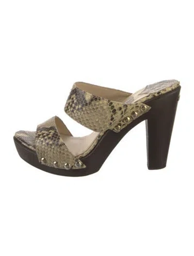 Pre-owned Jimmy Choo Embossed Leather Animal Print Slides In Neutral