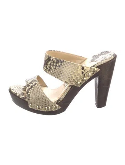 Pre-owned Jimmy Choo Embossed Leather Animal Print Slides In Neutral
