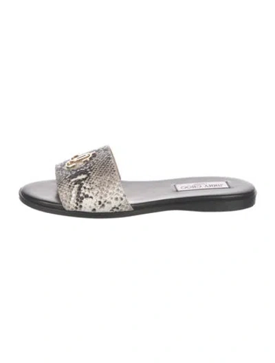 Pre-owned Jimmy Choo Embossed Leather Animal Print Slides In Neutral