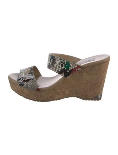 Pre-owned Jimmy Choo Embossed Leather Animal Print Slides In Silver