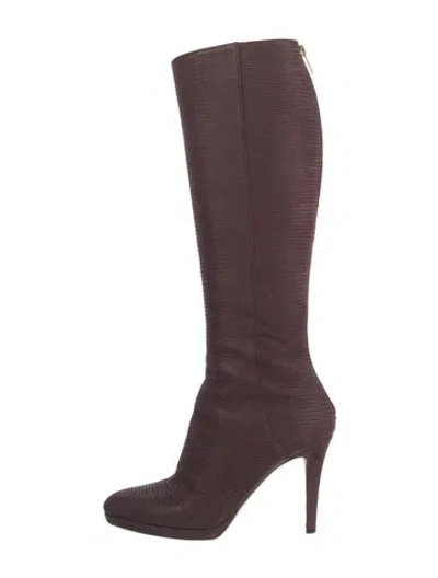 Pre-owned Jimmy Choo Embossed Leather Boots In Burgundy