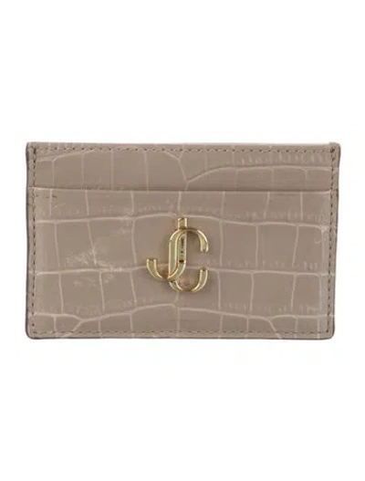 Pre-owned Jimmy Choo Embossed Leather Card Holder In Gray