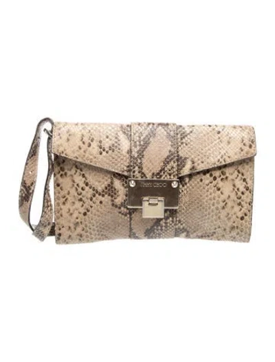 Pre-owned Jimmy Choo Embossed Leather Clutch In Orange