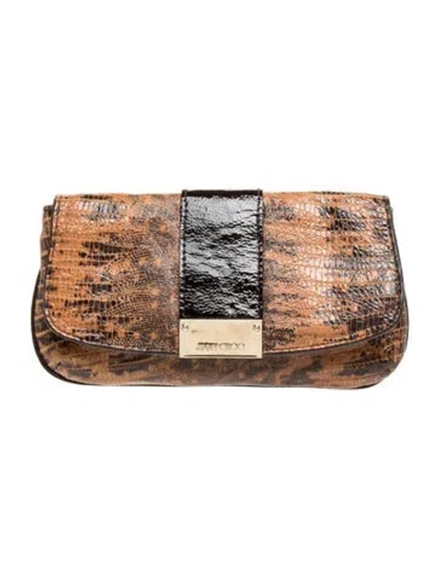 Pre-owned Jimmy Choo Embossed Leather Clutch In Orange
