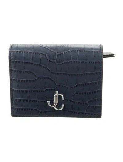 Pre-owned Jimmy Choo Embossed Leather Coin Pouch In Blue