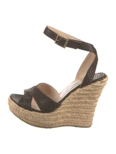 Pre-owned Jimmy Choo Embossed Leather Colorblock Pattern Espadrilles In Brown