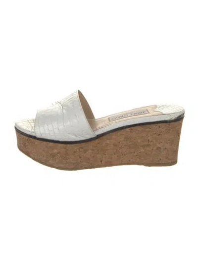Pre-owned Jimmy Choo Embossed Leather Colorblock Pattern Slides In White