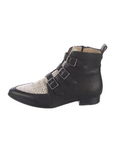 Pre-owned Jimmy Choo Embossed Leather Combat Boots In Black