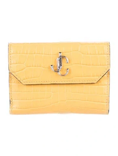 Pre-owned Jimmy Choo Embossed Leather Compact Wallet In Yellow