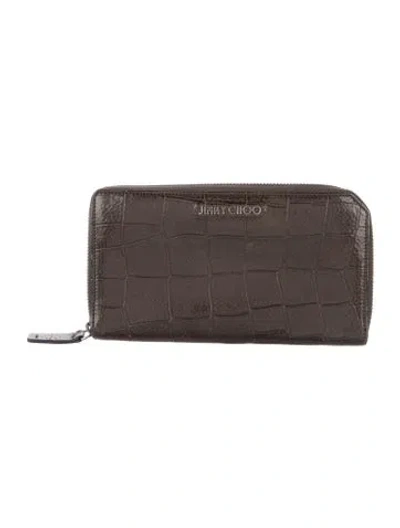 Pre-owned Jimmy Choo Embossed Leather Continental Wallet In Green