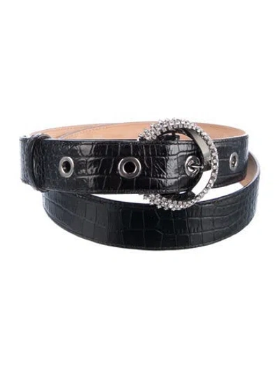 Pre-owned Jimmy Choo Embossed Leather Crystal Embellishments Belt In Black