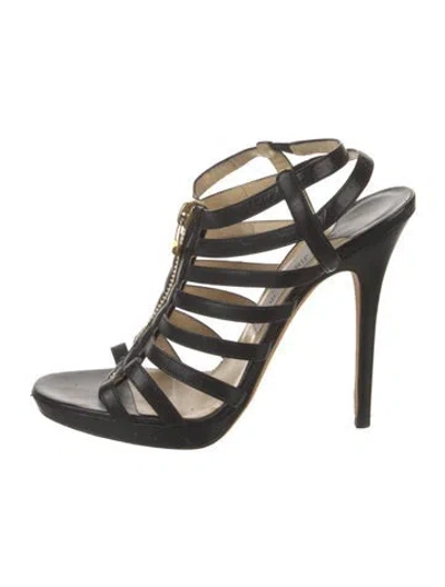 Pre-owned Jimmy Choo Embossed Leather Cutout Accent Gladiator Sandals In Black