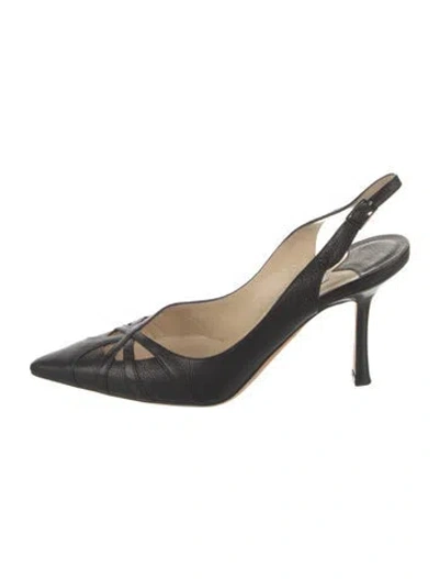 Pre-owned Jimmy Choo Embossed Leather Cutout Accent Slingback Pumps In Black