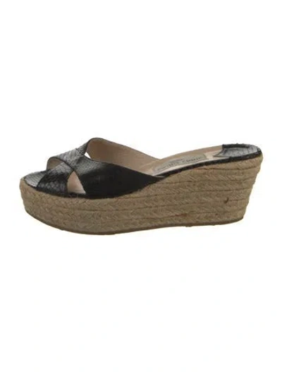 Pre-owned Jimmy Choo Embossed Leather Espadrilles In Black