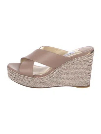 Pre-owned Jimmy Choo Embossed Leather Espadrilles In Neutral