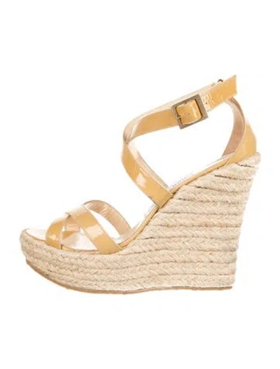 Pre-owned Jimmy Choo Embossed Leather Espadrilles In Neutral