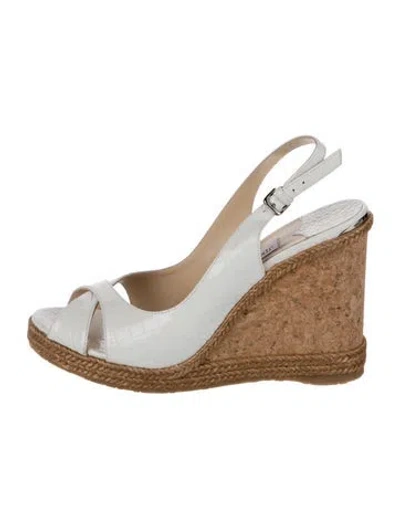 Pre-owned Jimmy Choo Embossed Leather Espadrilles In White