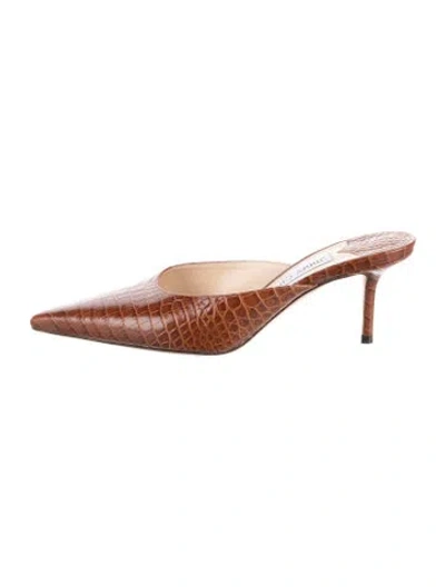 Pre-owned Jimmy Choo Embossed Leather Leather Trim Embellishment Mules In Brown