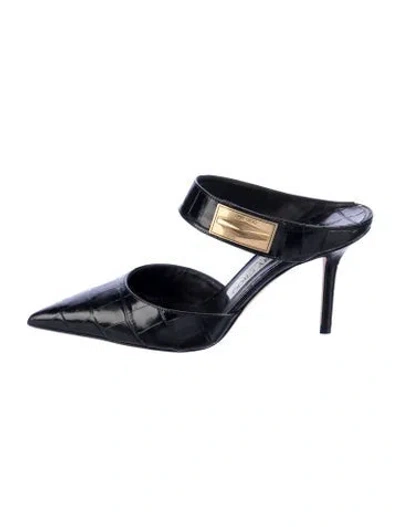 Pre-owned Jimmy Choo Embossed Leather Mules In Black