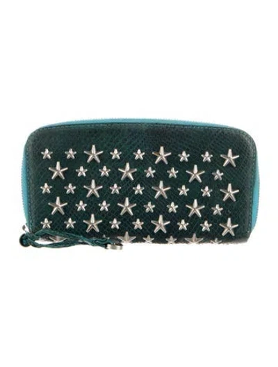Pre-owned Jimmy Choo Embossed Leather Printed Wallet In Blue