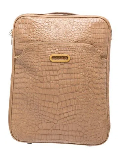 Pre-owned Jimmy Choo Embossed Leather Rolling Suitcase In Neutrals
