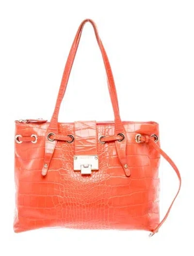 Pre-owned Jimmy Choo Embossed Leather Shoulder Bag In Orange