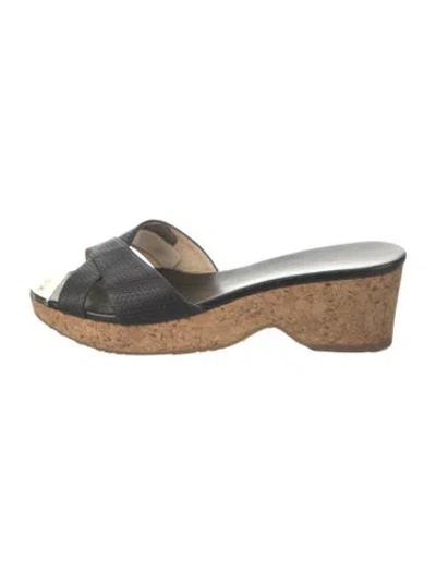Pre-owned Jimmy Choo Embossed Leather Slides In Black