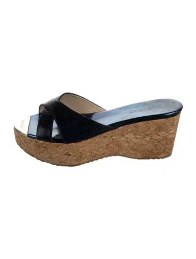 Pre-owned Jimmy Choo Embossed Leather Slides In Blue