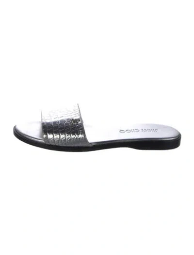 Pre-owned Jimmy Choo Embossed Leather Slides In Silver