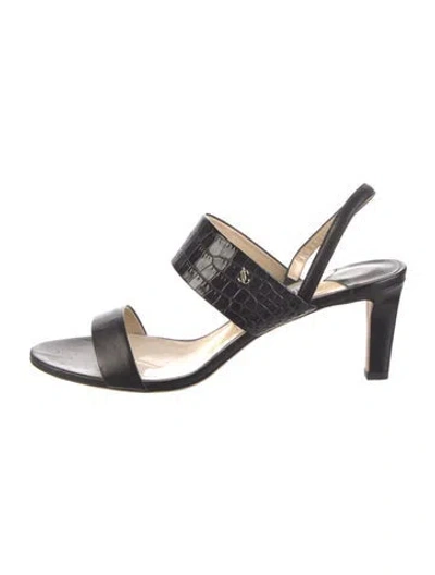 Pre-owned Jimmy Choo Embossed Leather Slingback Sandals In Black