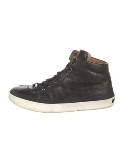 Pre-owned Jimmy Choo Embossed Leather Sneakers In Black