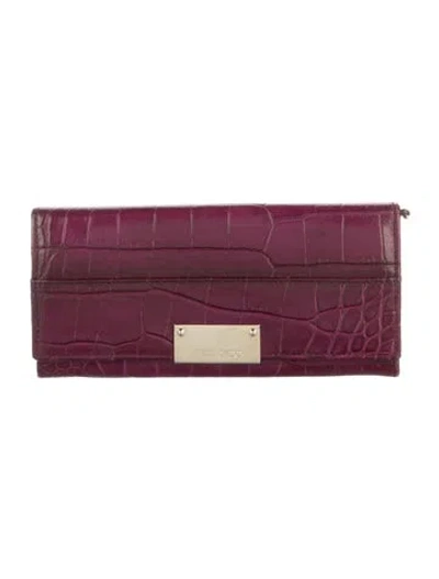 Pre-owned Jimmy Choo Embossed Leather Wallet In Purple