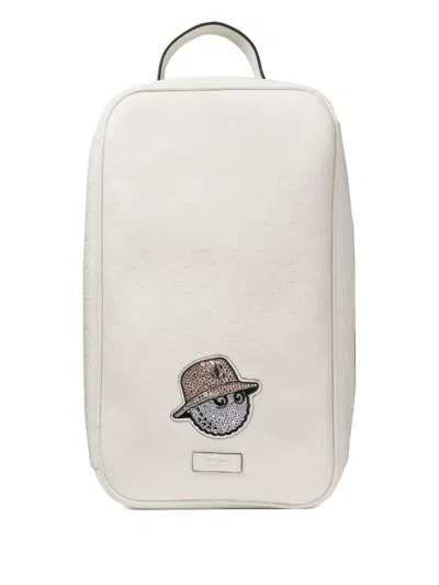 Jimmy Choo Embossed-logo Crystal-embellished Shoe Bag In White
