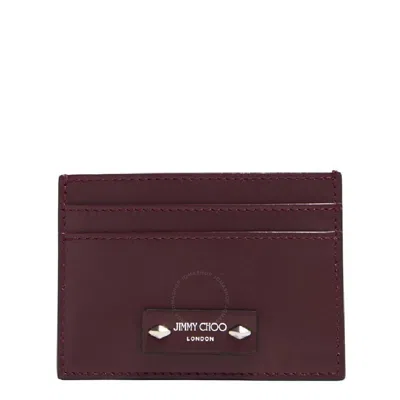 Jimmy Choo Embossed Logo Leather Card Case In Silver Tone