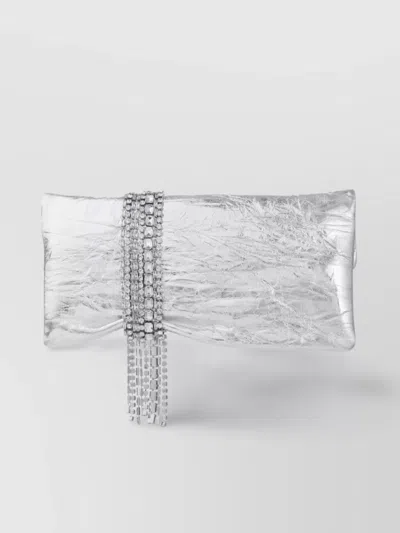 Jimmy Choo Embossed Metallic Clutch Rhinestone Decoration