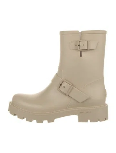 Pre-owned Jimmy Choo Embroidered Accent Boots In Neutral