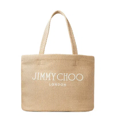 Jimmy Choo Embroidered Logo Handbag In Nude