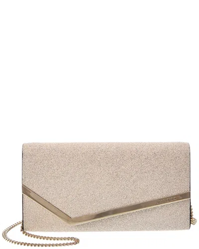 Jimmy Choo Emme Leather Clutch In Light Soft Gold/light Gold
