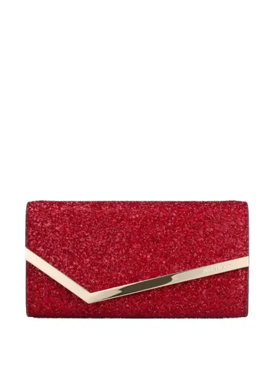 Jimmy Choo Womens Ruby Red Emmie Glitter Woven Clutch Bag