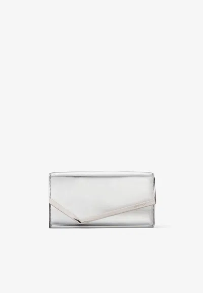 Jimmy Choo Emmie Clutch In Mirror Fabric In Silver